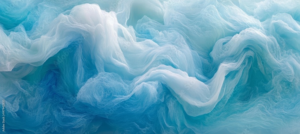 Poster abstract background of flowing, wavy aquamarine fabric with delicate texture and gentle gradient
