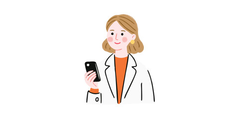 Woman looking at smartphone, smiling.