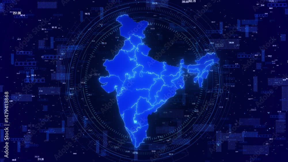 Poster map of india infographics digital screen globe network tech concept of world cloud computing network