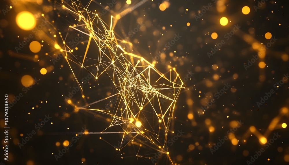 Aufkleber abstract network graphic with glowing golden lines.