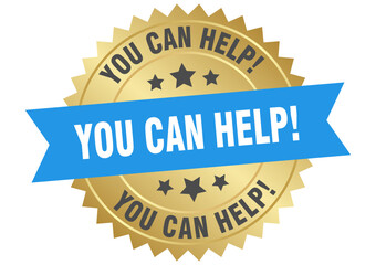 you can help. you can help round blue and gold label isolated on transparent background