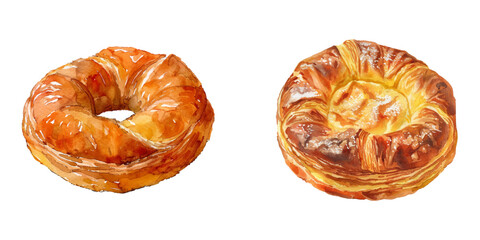 danish pastry watercolor vector illustration
