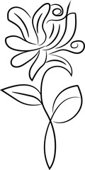 Black and white floral vector design element with ornate flower and leaf silhouette for tattoo art decoration