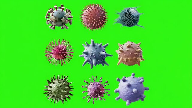 set of microbe and virus icons for sexually transmitted infections (STIs), such as Chlamydia and Gonorrhea, green background