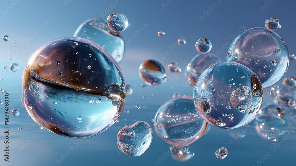 Poster 3d realistic vector icon set. water drops. rain drops in different sizes and shapes on transparent b