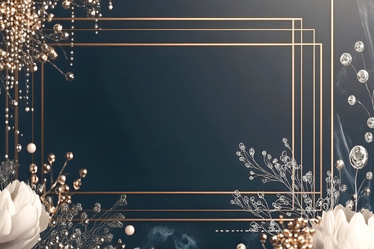 Elegant design featuring gold frame and floral details on a dark teal background perfect for invitations and greetings