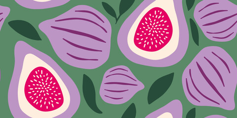 Figs on a green surface seamless pattern