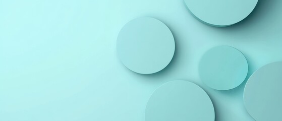 Minimalist light blue background with geometric circle shapes and soft shadows for modern design and abstract backdrop