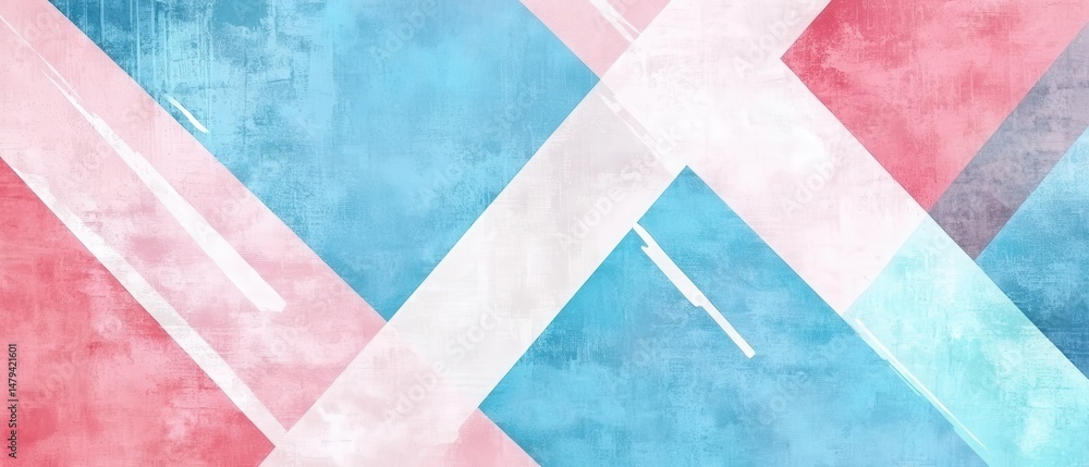 Poster abstract geometric background with pink and blue triangles and grunge texture, creating a modern and