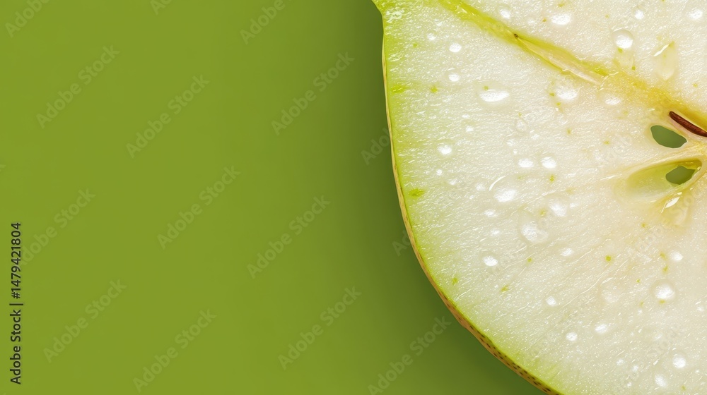 Poster Close-up view of a pear slice with water droplets.