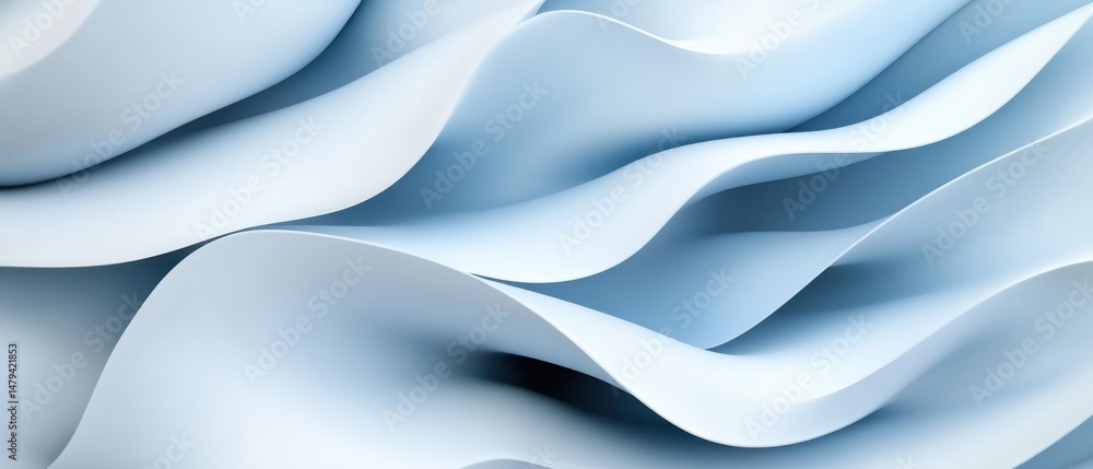 Poster abstract light blue paper waves background with smooth curves and elegant shadows concept of serenit