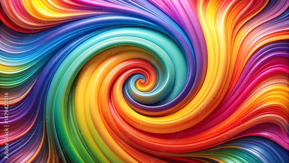 Poster abstract swirl of vibrant and colorful paint in a spiraling rainbow pattern