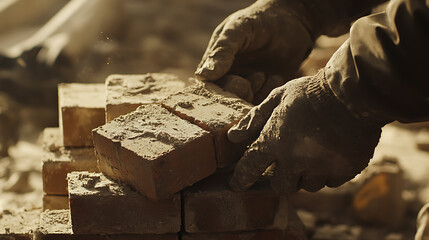 Hands Laying Bricks in Construction