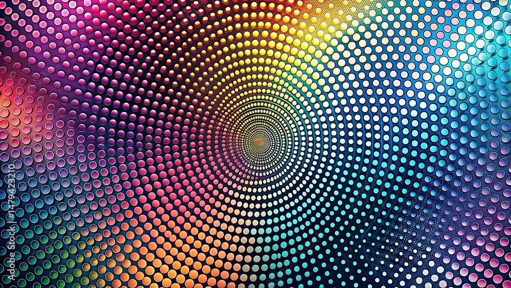 Poster Colorful abstract background of concentric circles forming a spiraling rainbow pattern