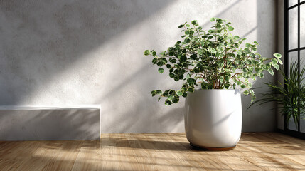 3d realistic vector floor house green plant. Isolated on white illustration icon in white pot.