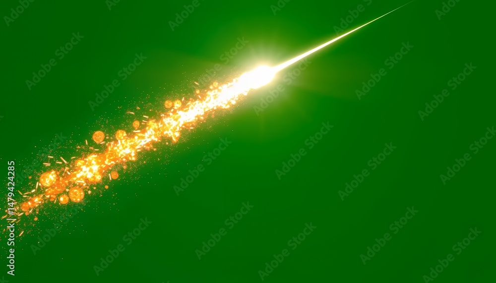 Poster golden shooting star sparkle trail isolated on green screen background vfx movie element game asset 