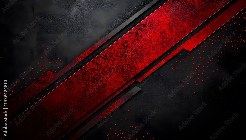Poster abstract design featuring diagonal red and black shapes.
