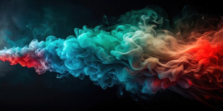Abstract swirling colorful smoke patterns against dark background, a vibrant visual display of ethereal fluid dynamics