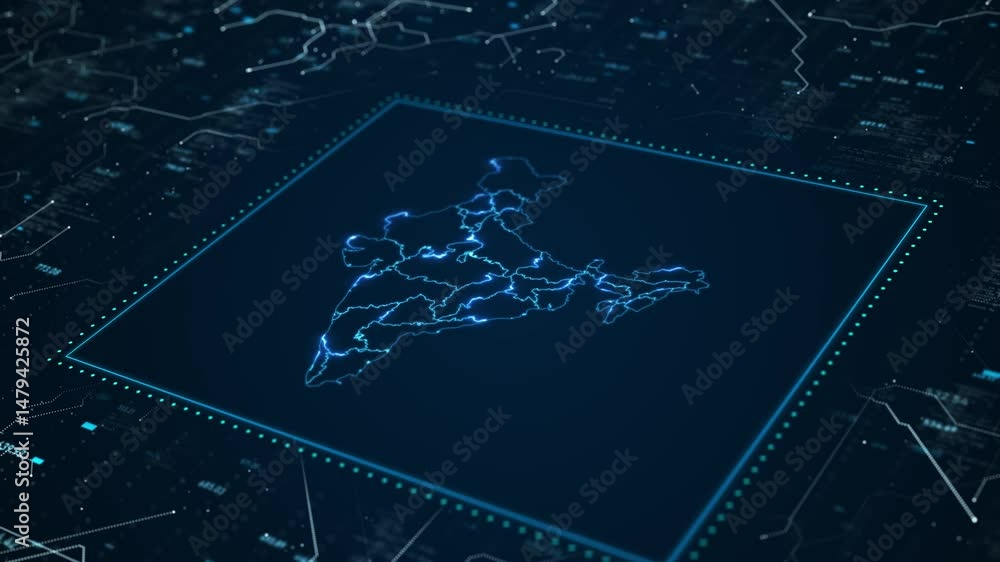 Poster digital map of india globe network tech asia, concept of network data transfer cyber technology, bus