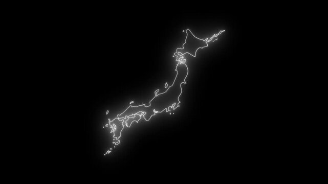 The prefectures that fell apart. Map with a black border on a white background. Simple design. Map of Japan. Blue gradient dot pattern on white background.