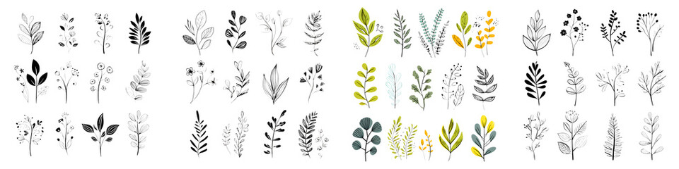 Fototapeta premium Lush foliage and ornamental leaves in a variety of shapes and colors, celebrating nature's beauty with bold contrasts and delicate outlines, perfect for artistic designs