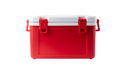 Red and White Plastic Cooler Box for Outdoor Adventures and Picnics