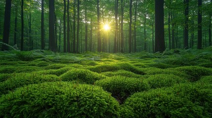 Obraz premium Lush forest floor bathed in sunlight (2)