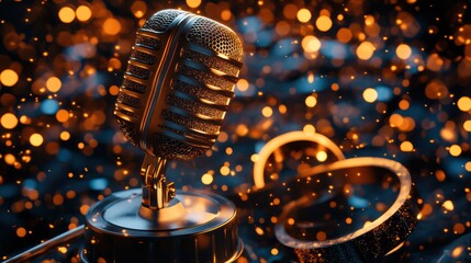 Golden microphone award show stage lights