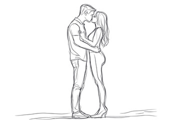 Romantic Black and White Drawing of a Kiss