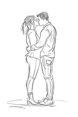 Romantic Black and White Drawing of a Kiss