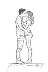 Romantic Black and White Drawing of a Kiss