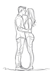 Romantic Black and White Drawing of a Kiss