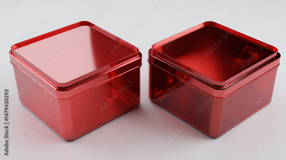 Poster 3d realistic vector mock up red boxes with and without cover. isolated illustration icon on transpar