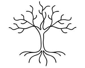 Tree of Life with Roots and Branches Line Art, Roots and Branches Tree Design, Tree of Life Illustration, On Transparent Background