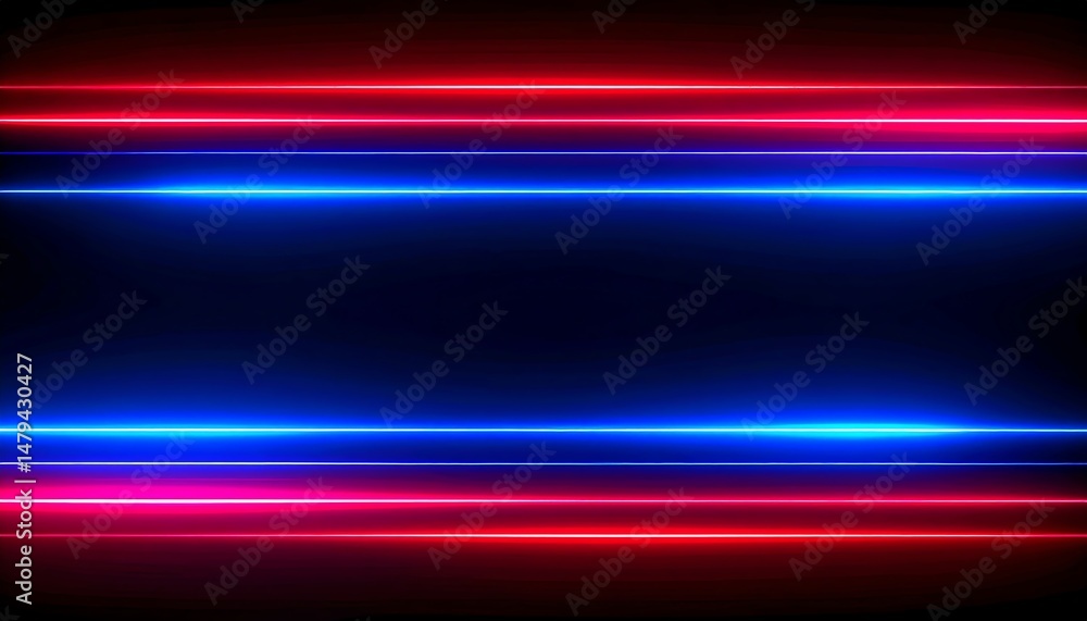 Poster vibrant neon lines in red and blue create a striking visual effect against a dark background