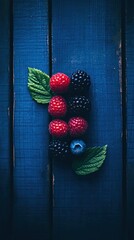 Fresh Berries on a Blue Wooden Background