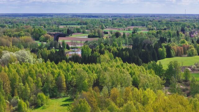 The Kirkilai Observation Tower Peeks Through a Vast Sea of Green in Lithuania&rsquo;s Biržai Regional Park - Aerial Drone Shot