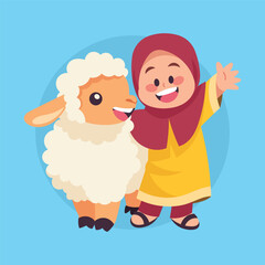 Flat Vector Girl With Sheep Illustration