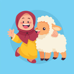 Flat Vector Girl With Sheep Illustration