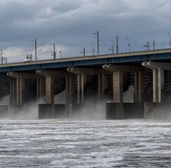 Water Discharge at Hydroelectric Power Station During Cloudy Conditions With Hydro Turbines in Operation Producing Energy