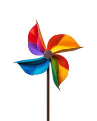 Spinning Colorful Pinwheel Against White or Transparent Background, Outdoor Toy, Garden Decoration