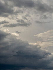 Dramatic Heavy Clouds Form a Captivating Sky, Hinting at Potential Rain in the Early Evening Twilight
