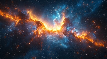 Cosmic Nebula with Bright Orange and Blue Star Clusters