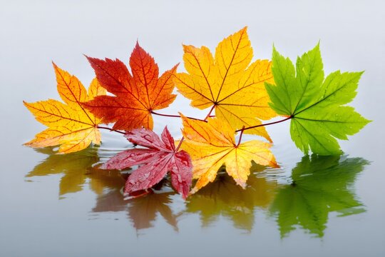 Colorful maple leaves floating on water in autumn