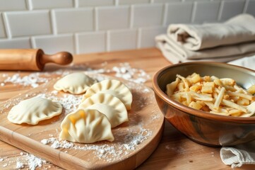 Fototapeta premium Traditional Pierogi Preparation Close-Up