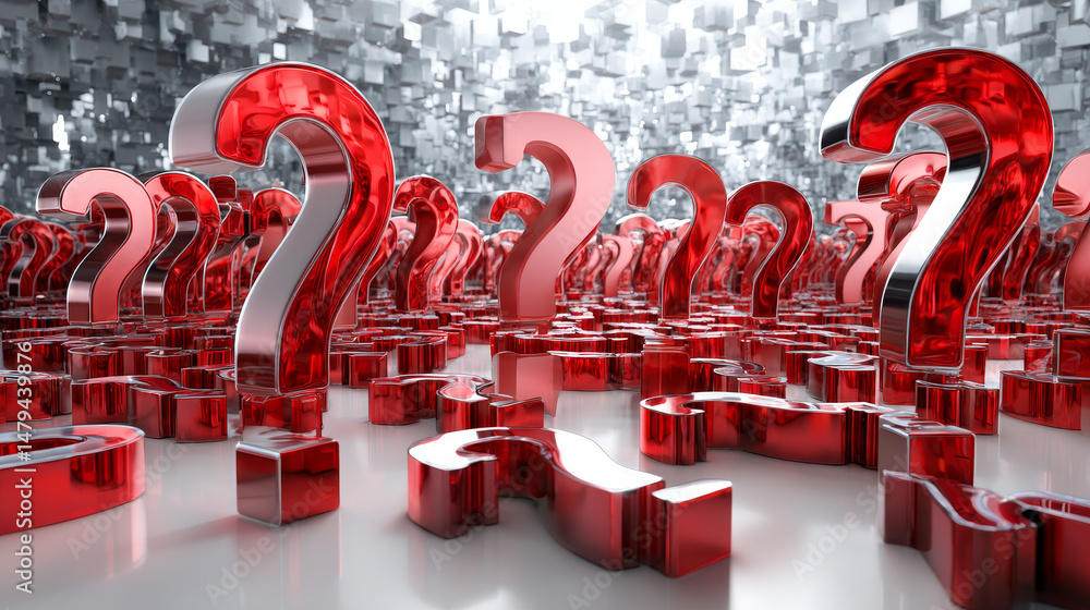Poster 3d realistic vector set question symbol in red on white background.