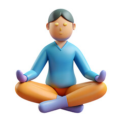 3d render of a person meditating in lotus position achieving peaceful mindfulness isolated on transparent background