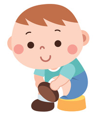 Cartoon Baby Boy Putting On Shoes

