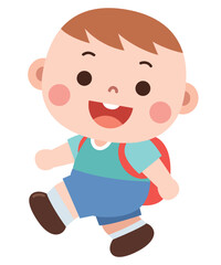 Cartoon Baby Boy Going to School with Backpack


