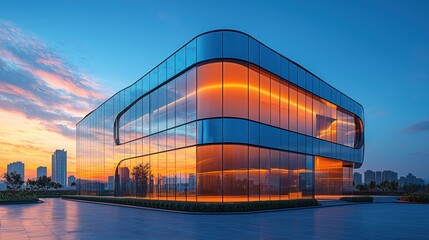 Modern glass office building at sunset (2)